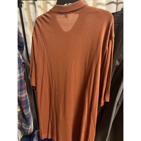 Edition S Men's Short Sleeve Knit Shirt Medium Button Down Stripes Rayon Rust - Picture 5 of 8